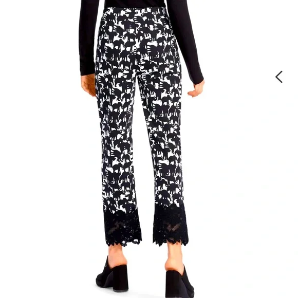 MarcCain Black and White Patterned Cropped Pants With Lace Trim NWT